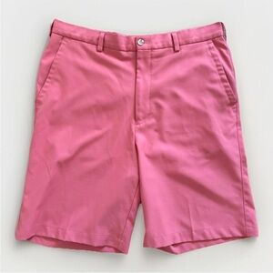 Peter Millar Shorts Men 36L Khaki Coral Res Salem Performance Flat Front Golf